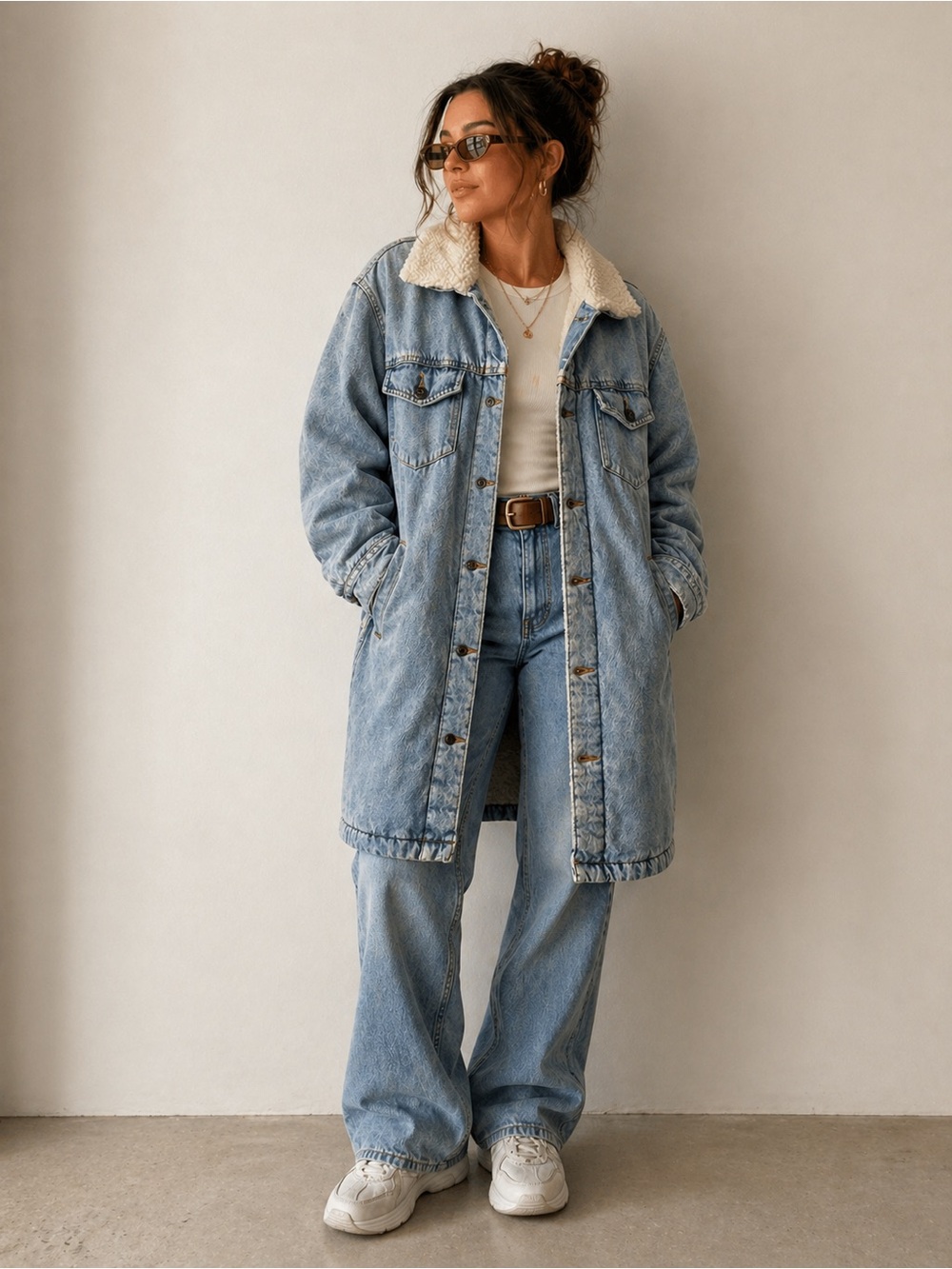 Aritzia Golden Sherpa Lined Denim Coat